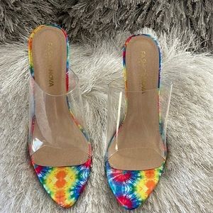 Fashion Nova Size 9 Clear Rainbow Heels NEW